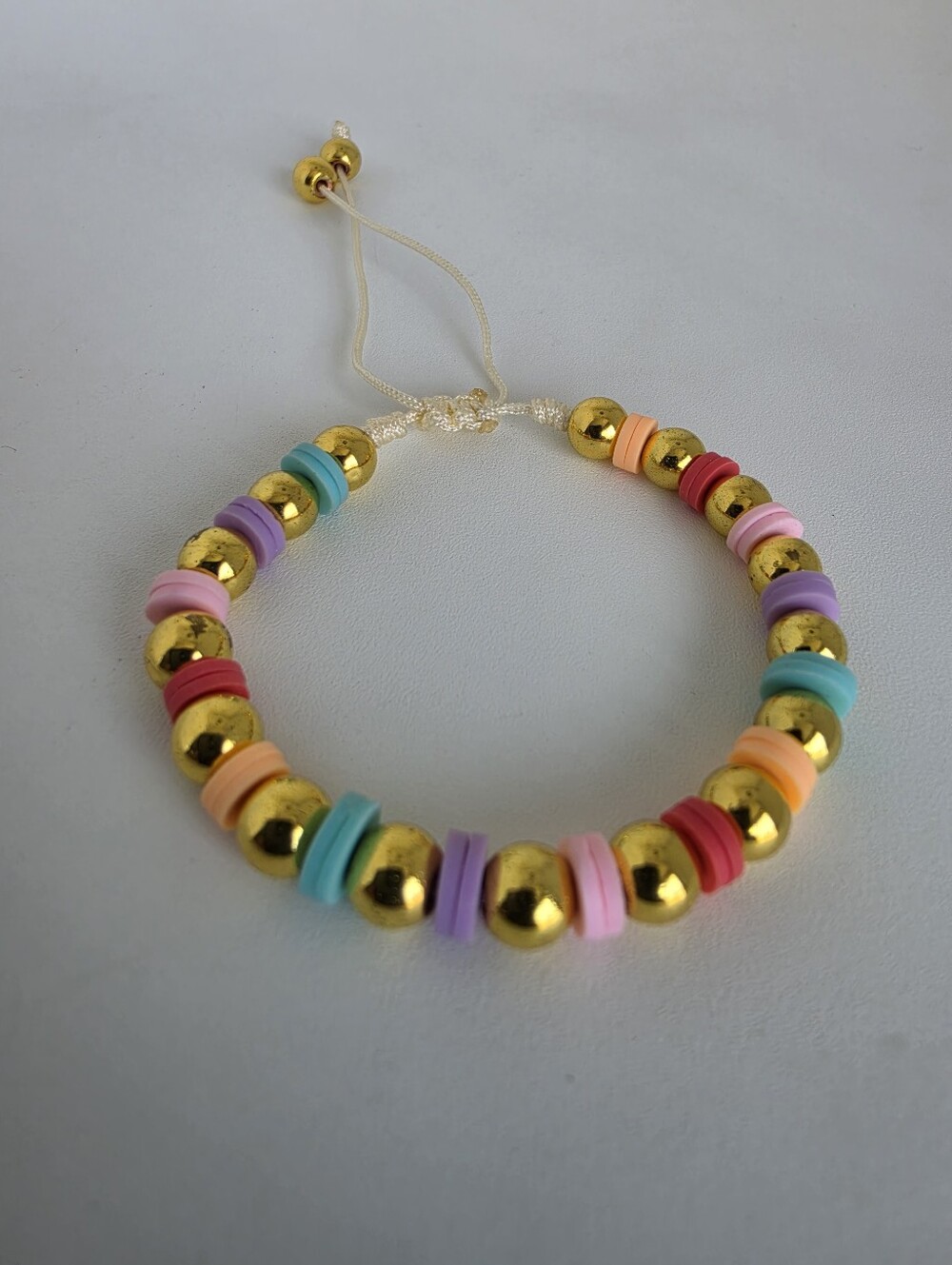 Colorful Gold Tone Adjustable Beaded Bracelet